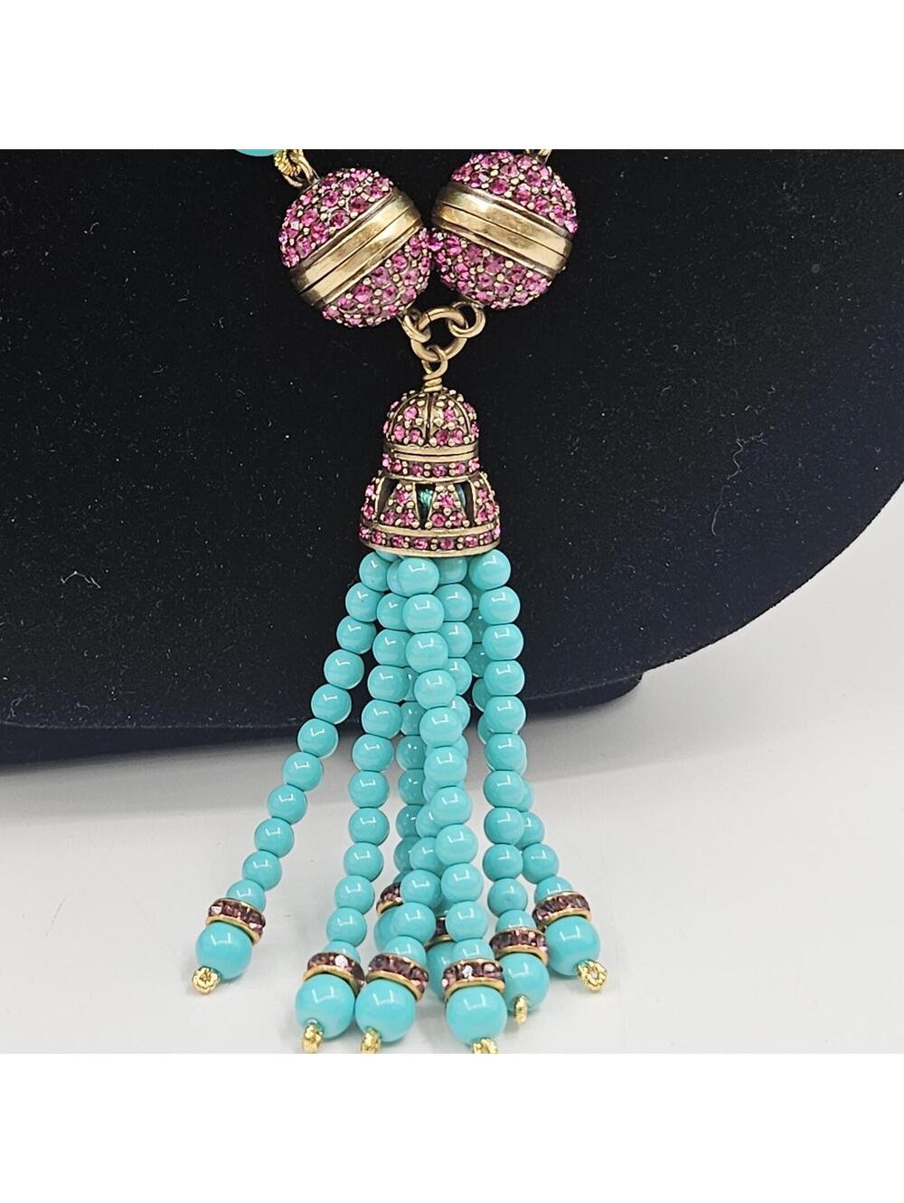 Heidi Daus Endless Possibility Turquoise Pink Crystal Convertible Tassel Necklac - Picture 4 of 9